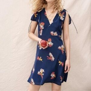 Madewell Silk Poppy Dress Navy Cactus Floral Print